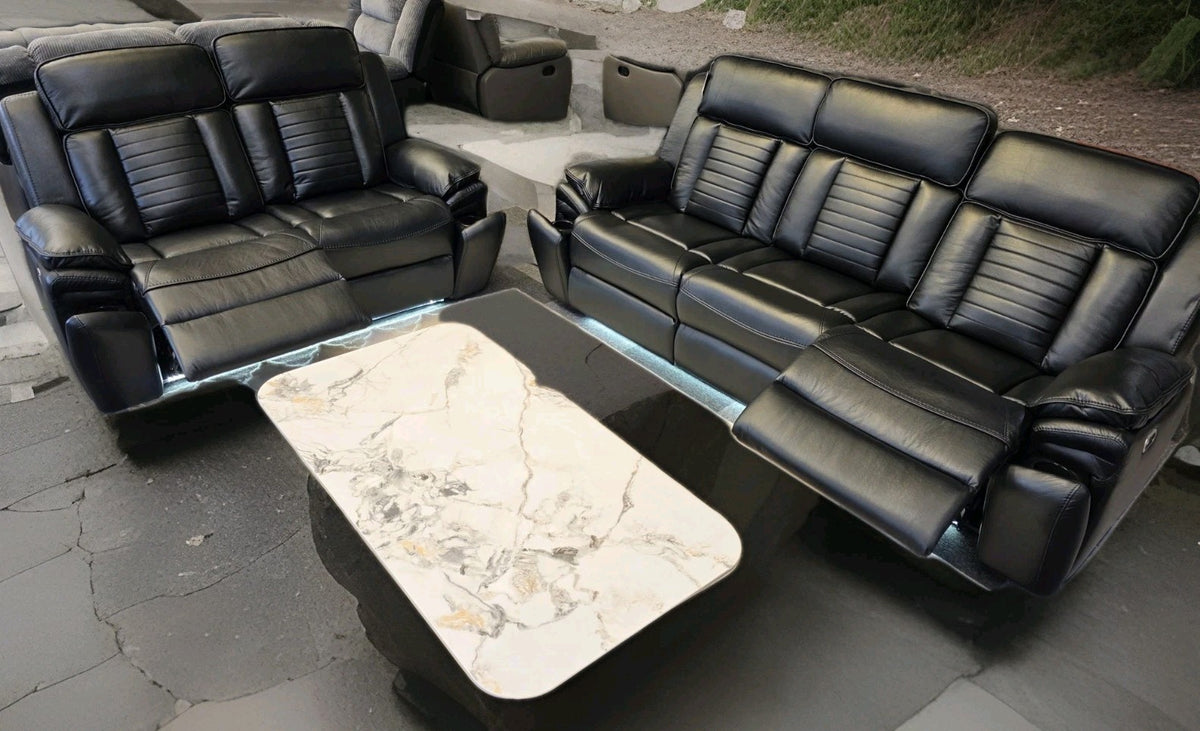 Sevilla 3+2 Electric Recliner Sofa Set – Tech Leather, Wireless Charging, USB & LED