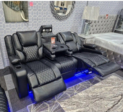 Orlando 3 Seater Electric Recliner Sofa – Tech Leather, USB, LED & Cup Holders